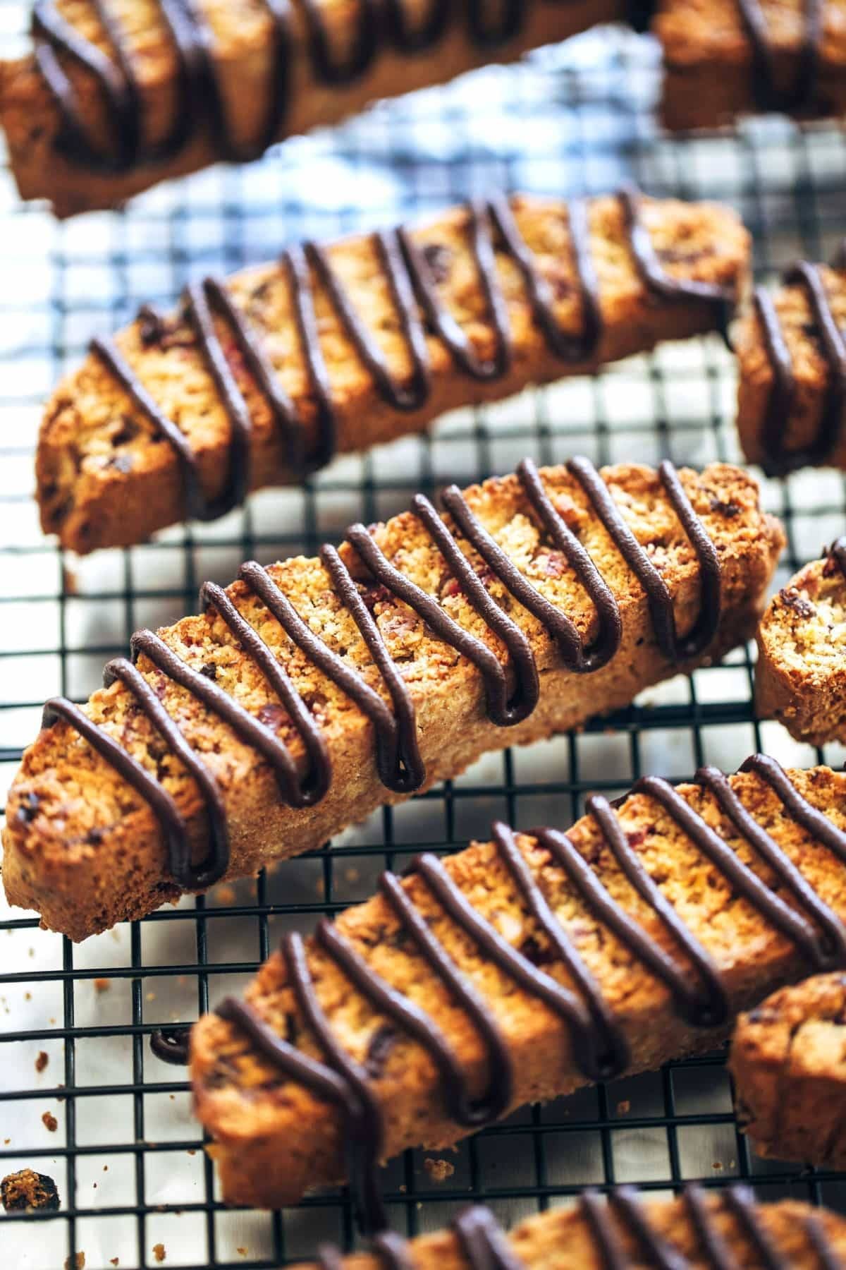 Biscotti with chocolate drizzle.