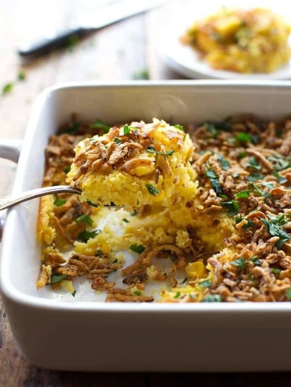 A picture of Creamy Corn Pudding with Crispy Onions and Herbs