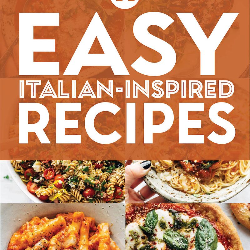 Italian inspired recipes in a collage.
