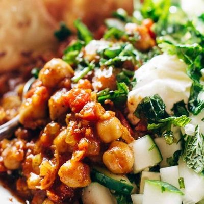 Moroccan Chickpea Bowl with cucumber.