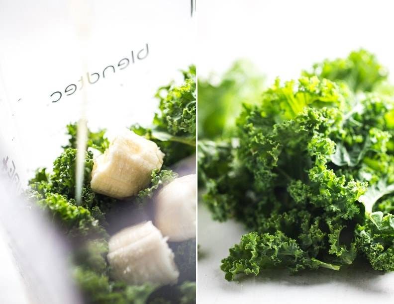Kale and bananas in a blender.